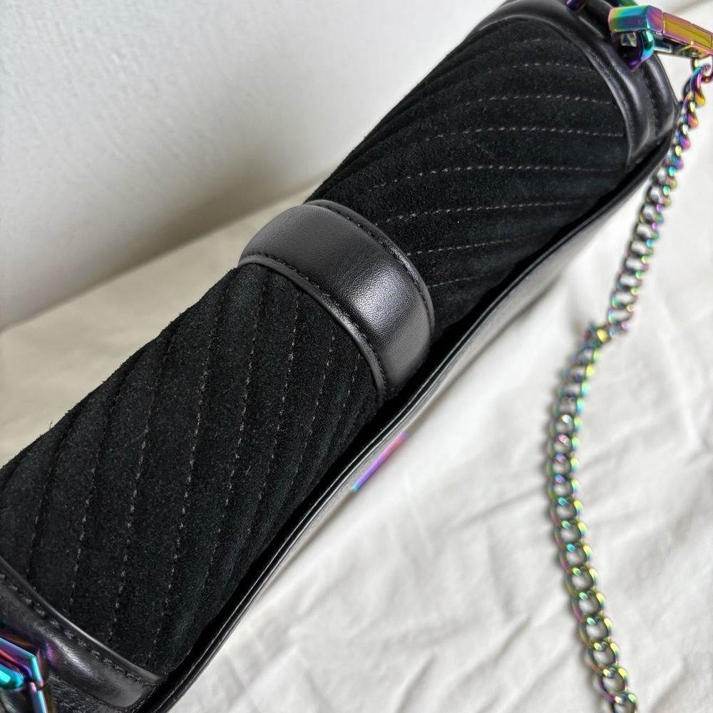 Rebecca Minkoff Oil Slick Suede Iridescent Love Chevron Quilted Crossbody Bag - Picture 6 of 16